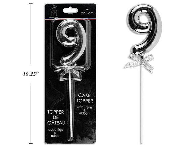 Cake Topper Number 9 Silver 9in