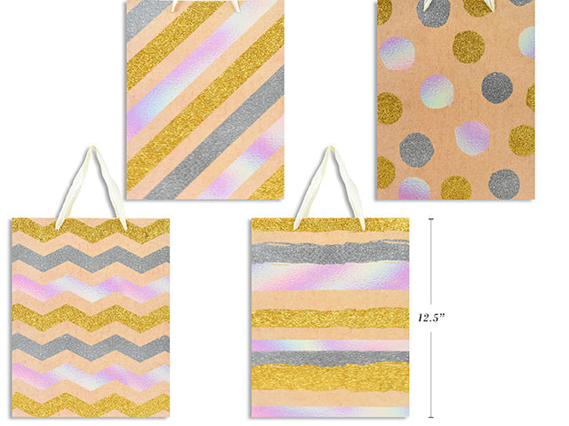 Paper Gift Bag with Gold Glitter 10.25x12.5x3.9in VRT