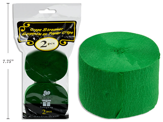 2 Rolls of Crepe Streamer - Green 1.75in x 81ft (25m)