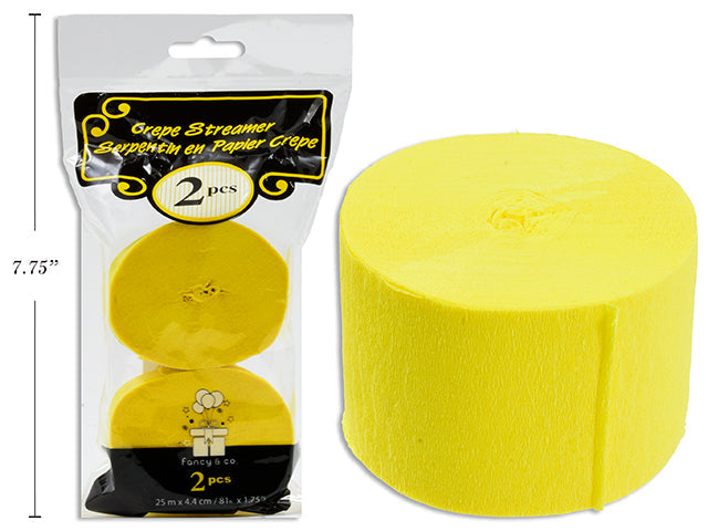 2 Rolls of Crepe Streamer - Yellow 1.75in x 81ft (25m)