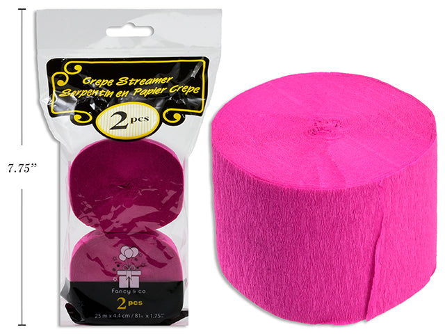 2 Rolls of Crepe Streamer - Hot Pink 1.75in x 81ft (25m)