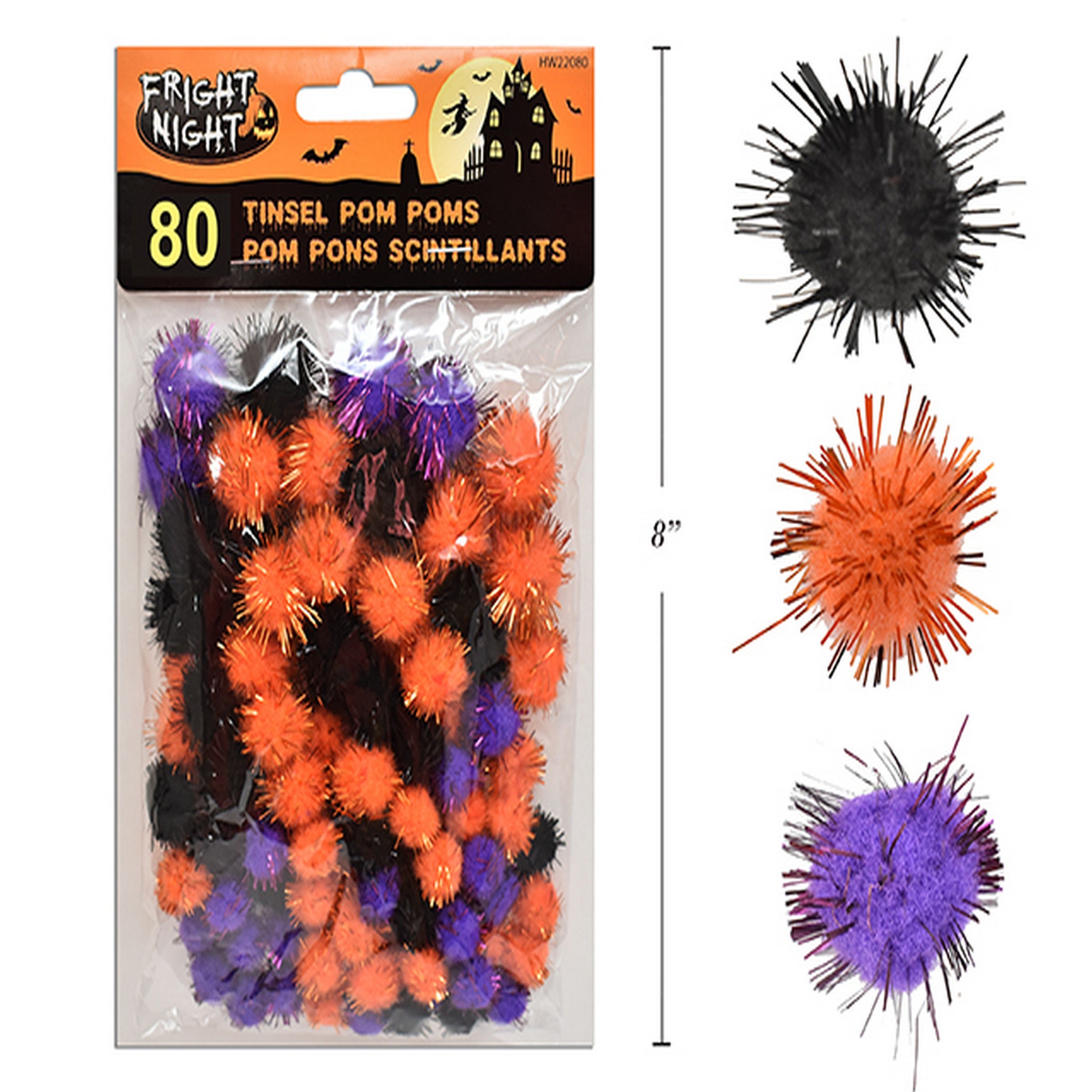 Halloween 80 Tinsel Pom Poms 10mm - 15mm - 20mm