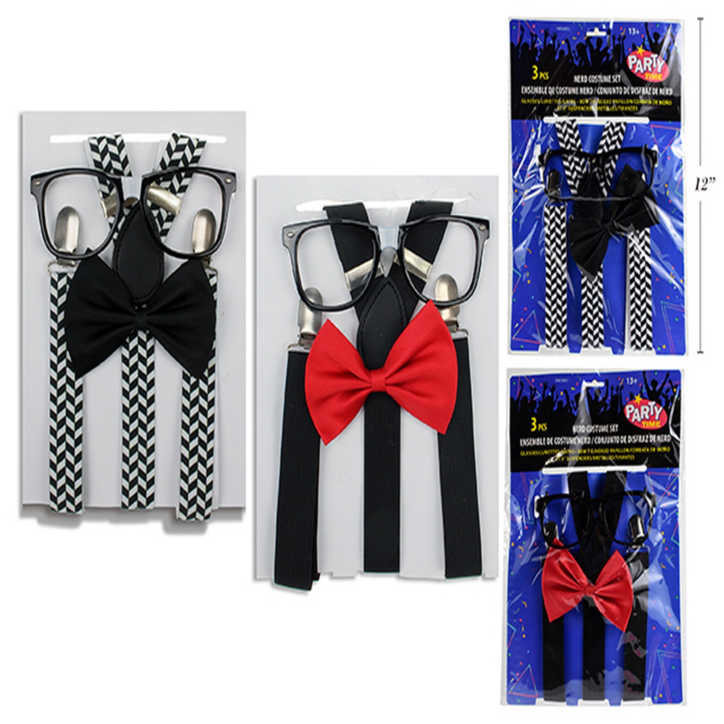 Halloween 3pcs Nerd Costume Set - Incl.: Suspenders/ Glasses/Bow Tie VRT