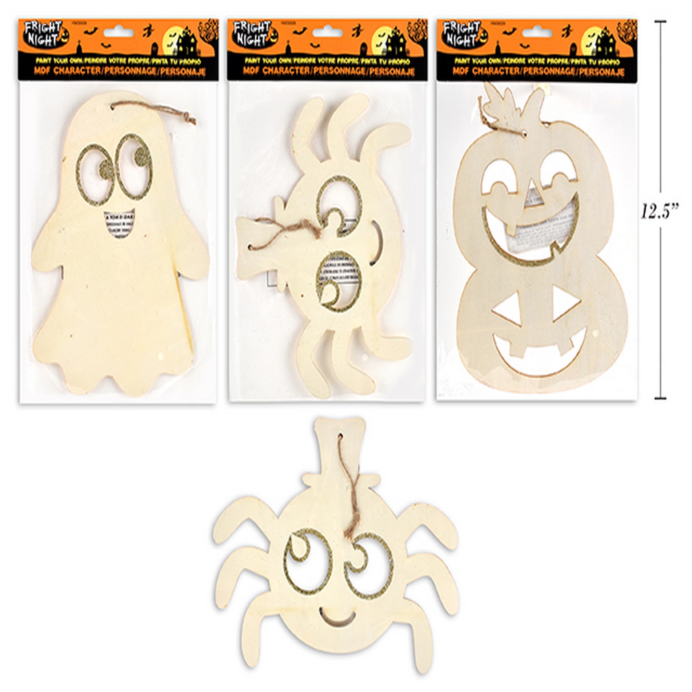 Halloween Paint Your Own Die-cut MDF Character with Glitter Outline - Jute Hanger VRT