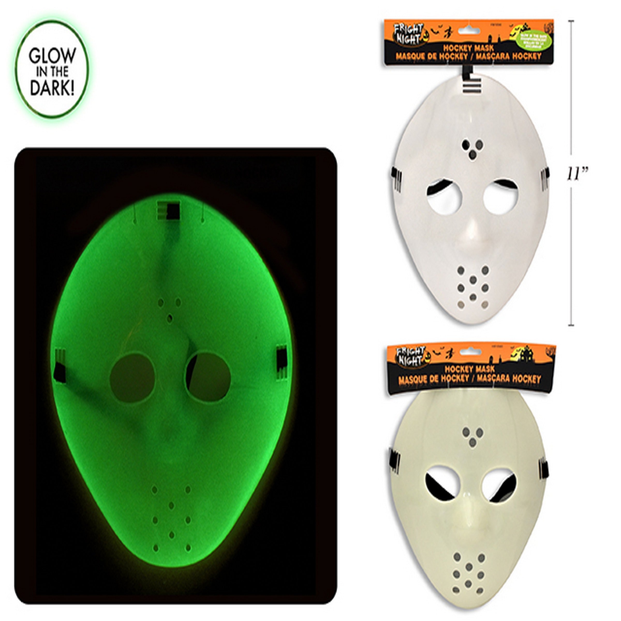 Halloween Plastic Hockey Mask - White or Glow in The Dark VRT