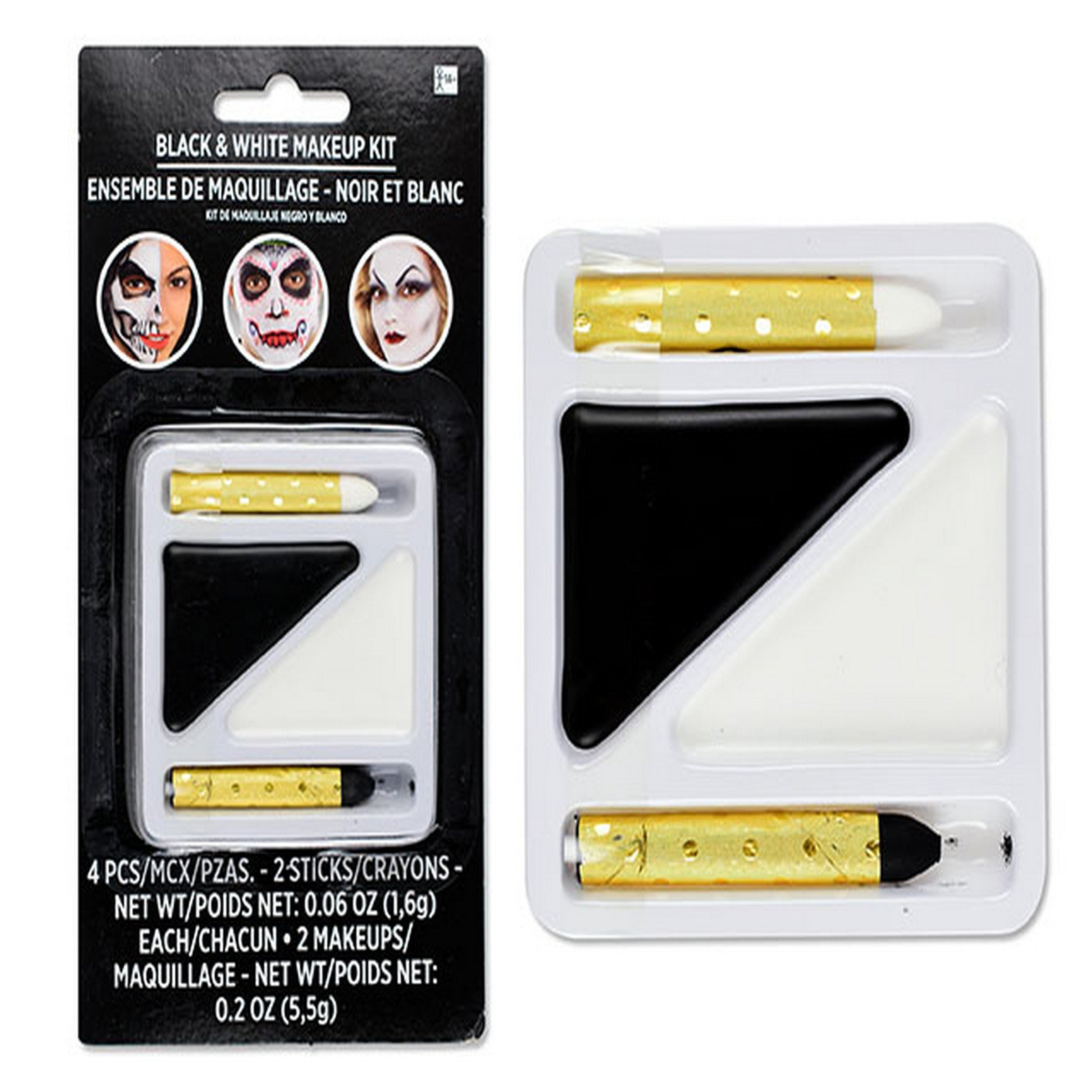 Halloween Black and White Make Up Kit - Incl: 2 x 1.6g Crayons/ 2 x 5.5g Cream Makeup