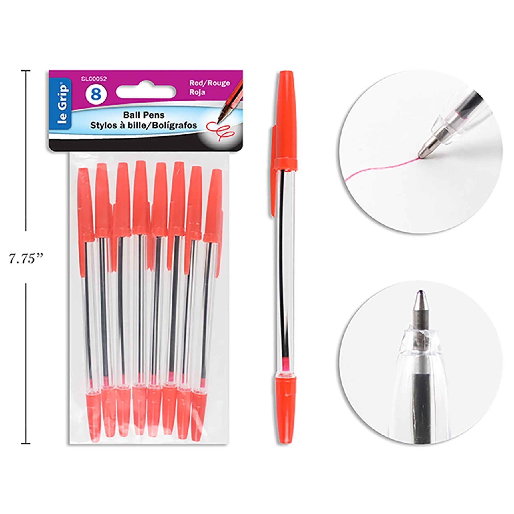 Le Grip 8 Ball Pens Red Ink Clear Barrel
