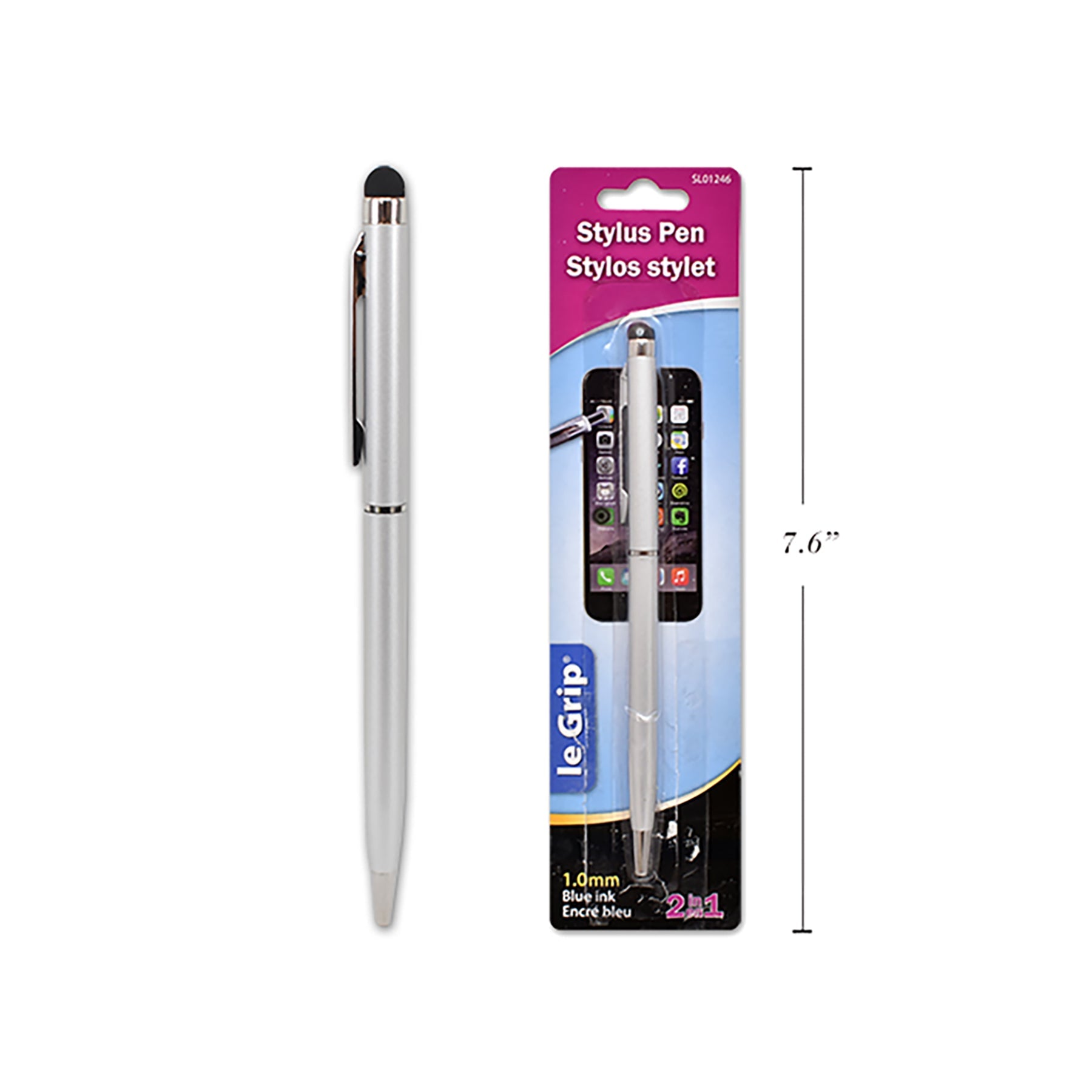 Le Grip Stylus Pen Silver Blue Ink 1.0mm