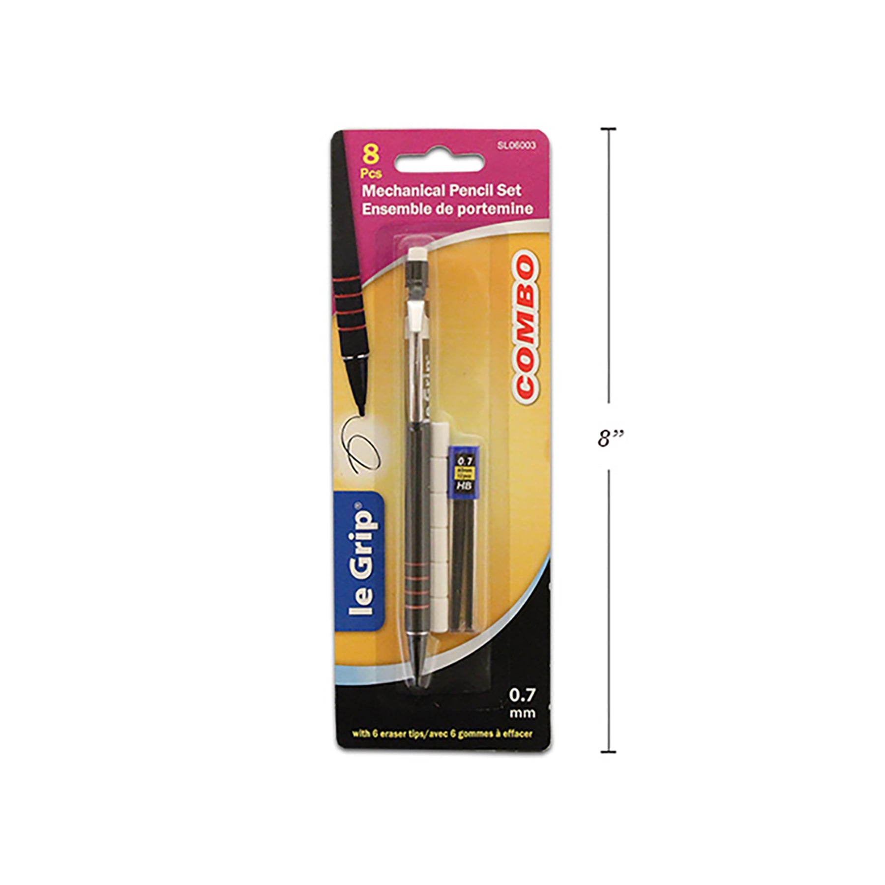 Le Grip Mechanical Pencil with Leads and Eraser Refill Tips 0.7mm