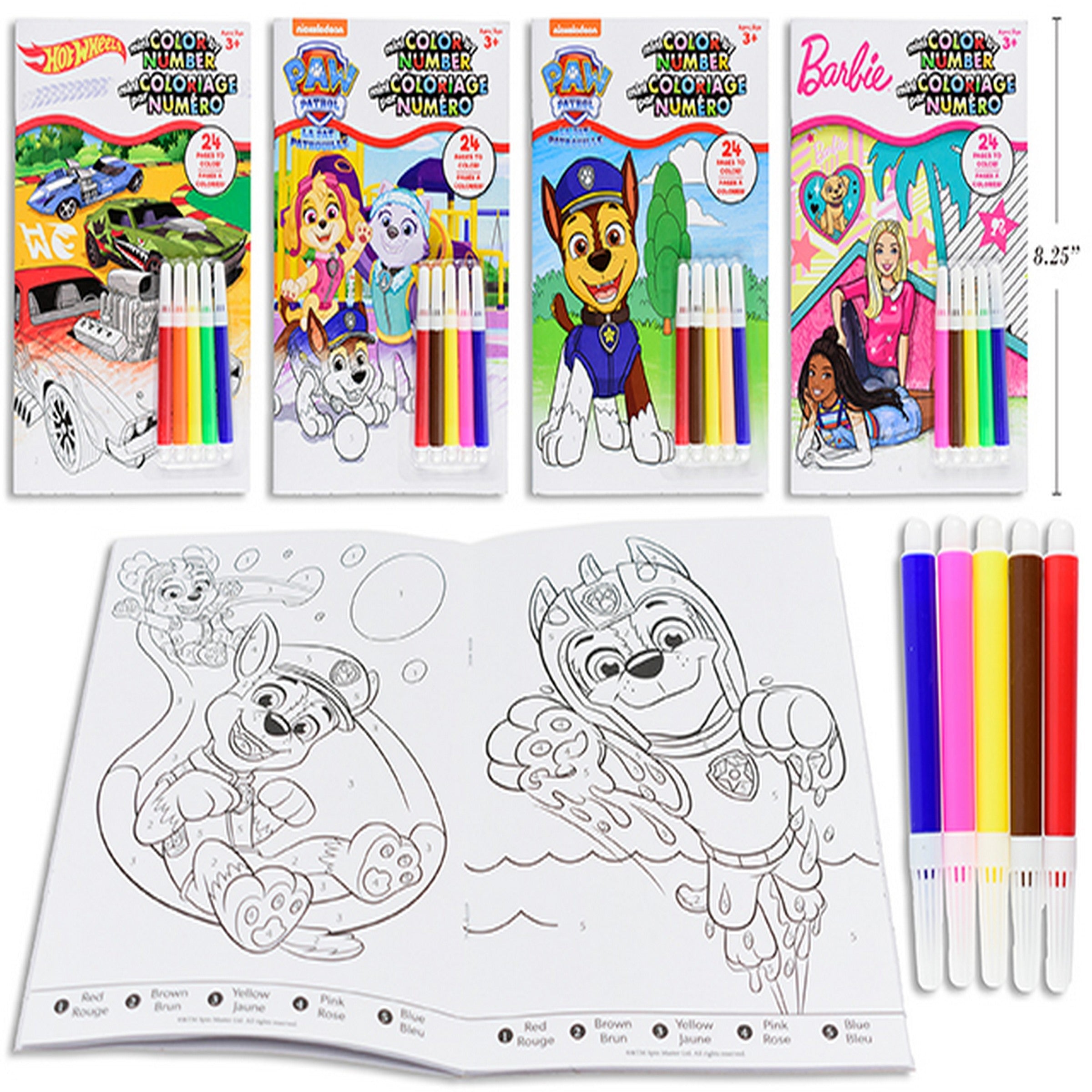 Mini Color By Number Book with Markers - 24 Pages Bilingual 5.5x8.25in Age 3+ VRT