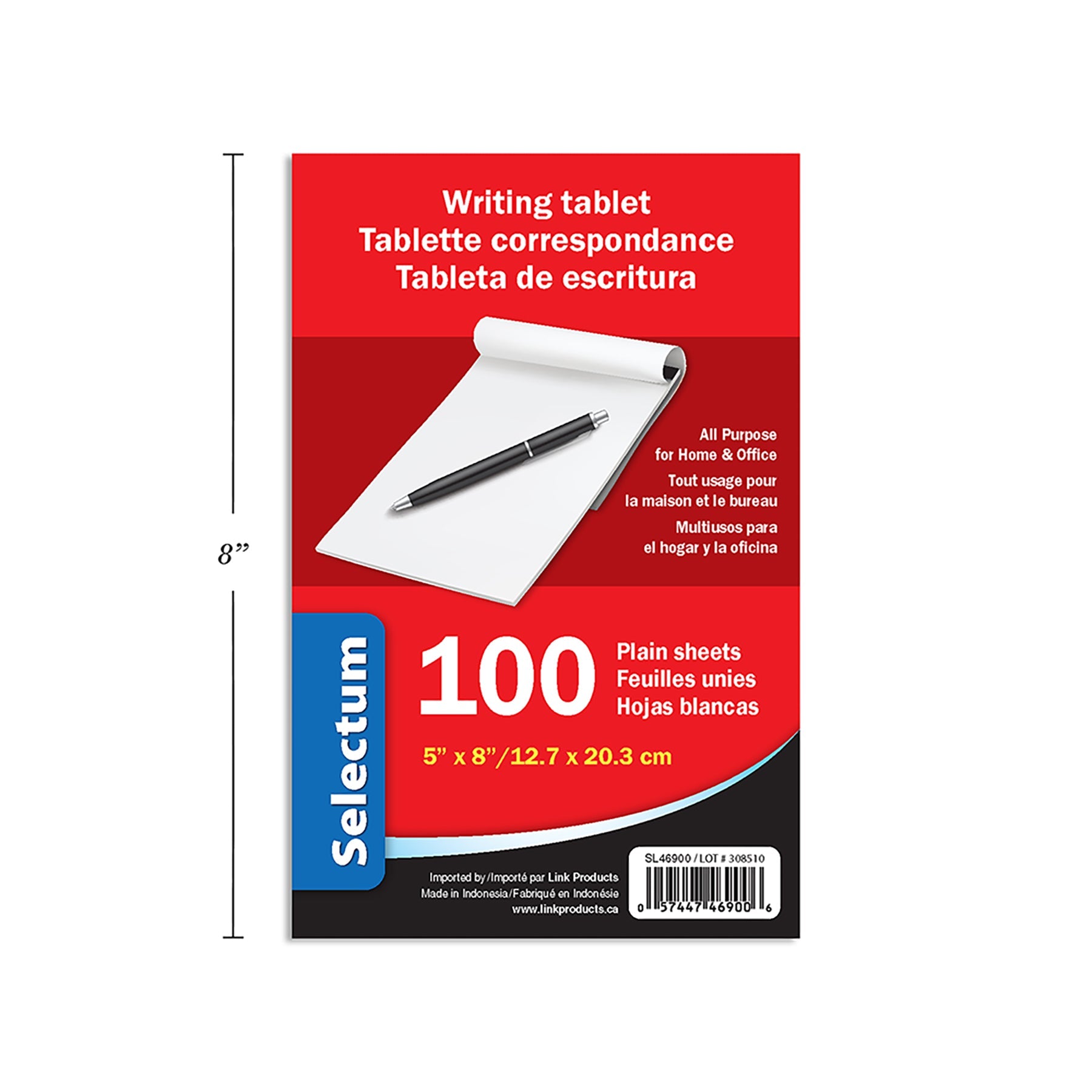Selectum Writing Tablet 100 Plain Sheets 5x8in