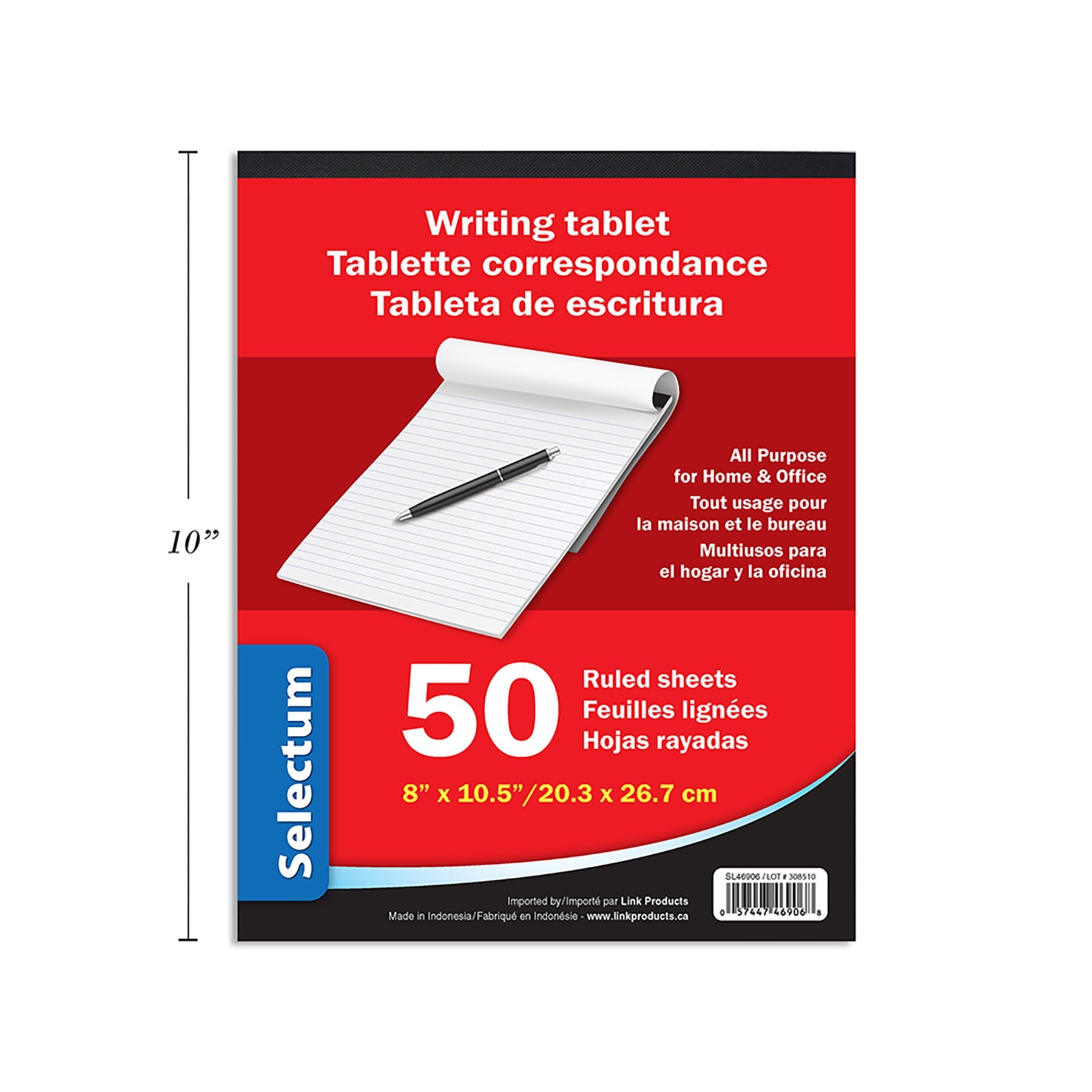 Selectum Writing Tablet 50 Ruled Sheets 8x10.5in