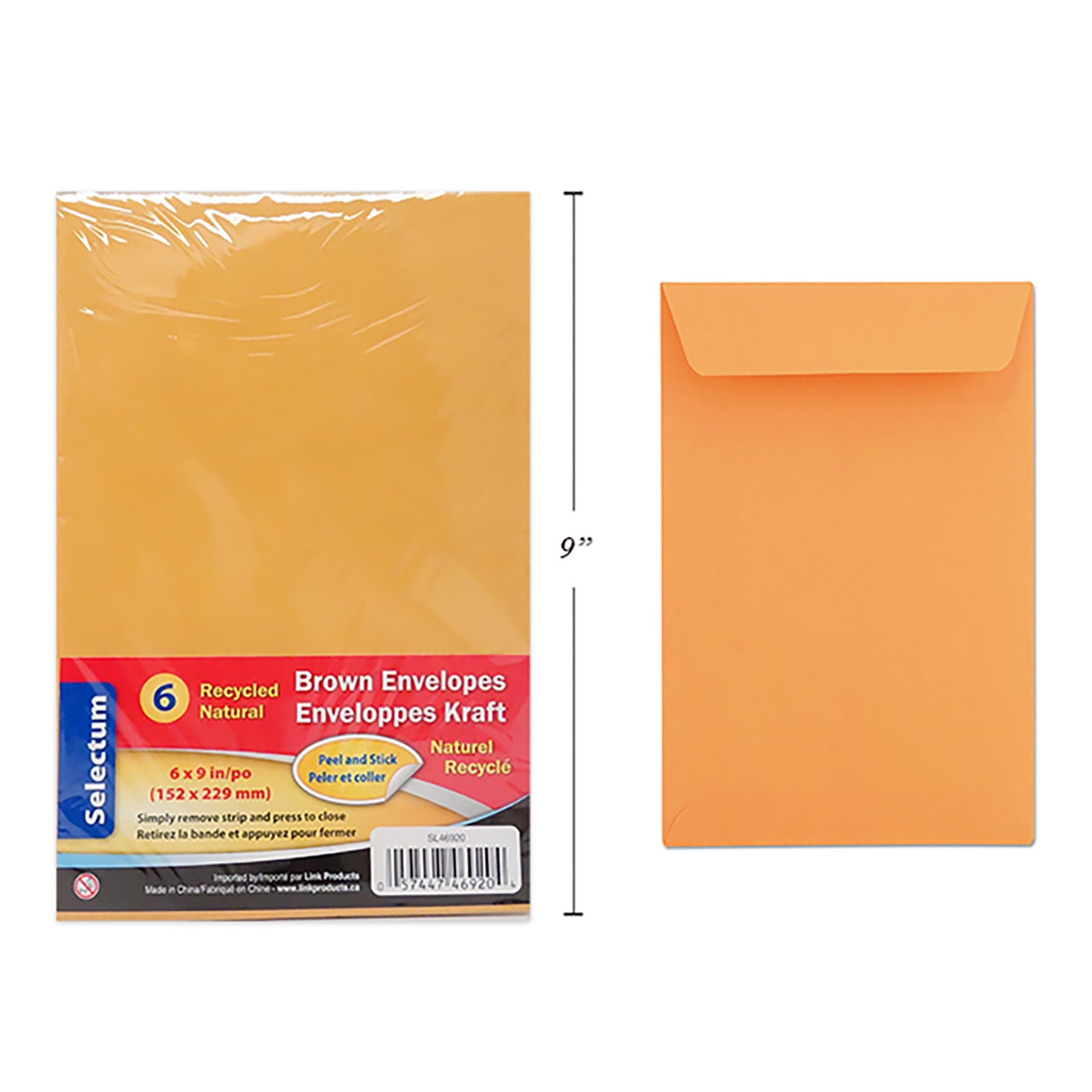 Selectum 6 Envelopes Peel and Stick Kraft 6x9in