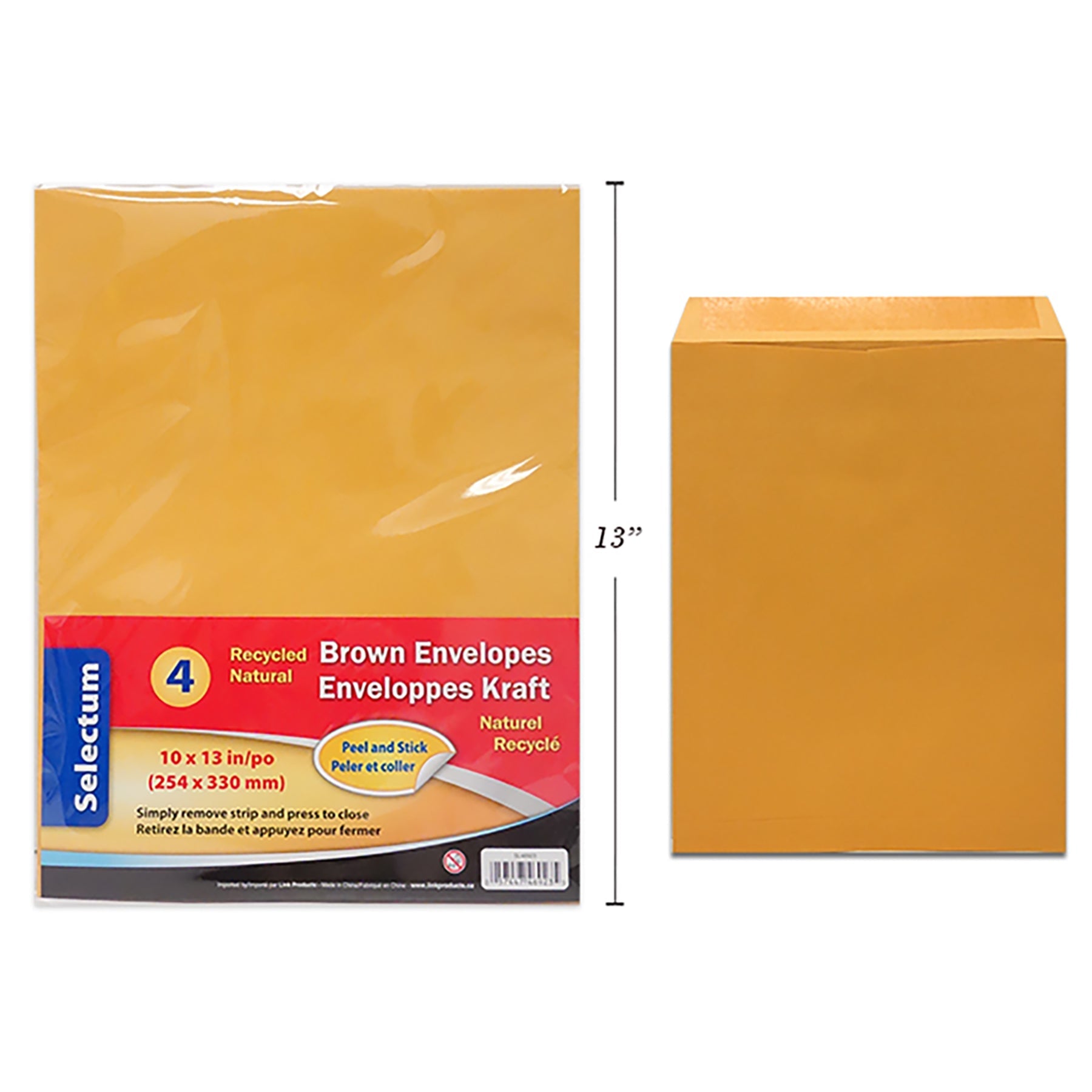 Selectum 4 Envelopes Peel and Stick Kraft 10x13in