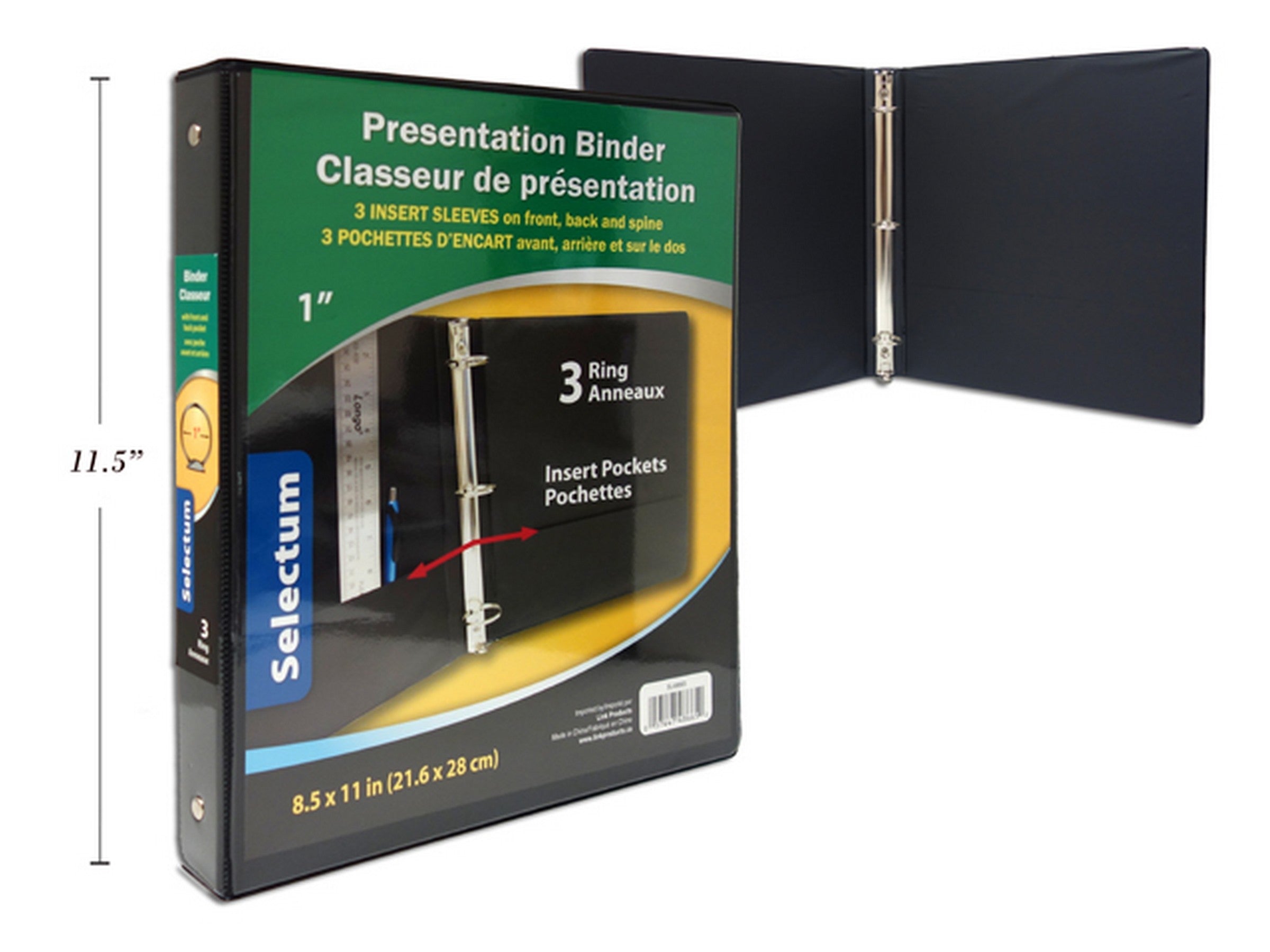 Selectum 1in Hard Cover 3-Ring Presentation Binder with Inner Pockets