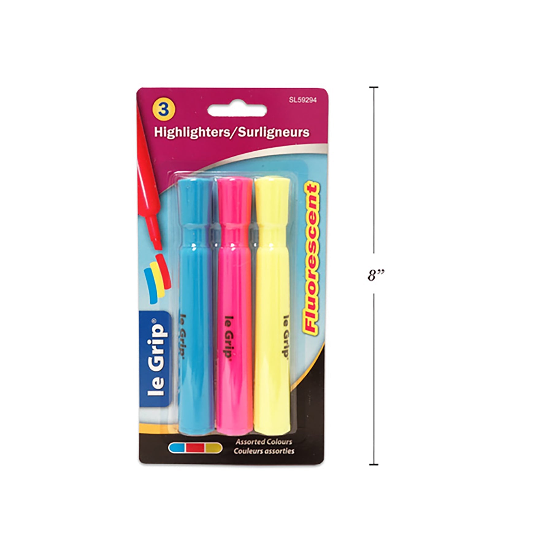 Le Grip 3 Highlighters Chisel Tip Fluorescent