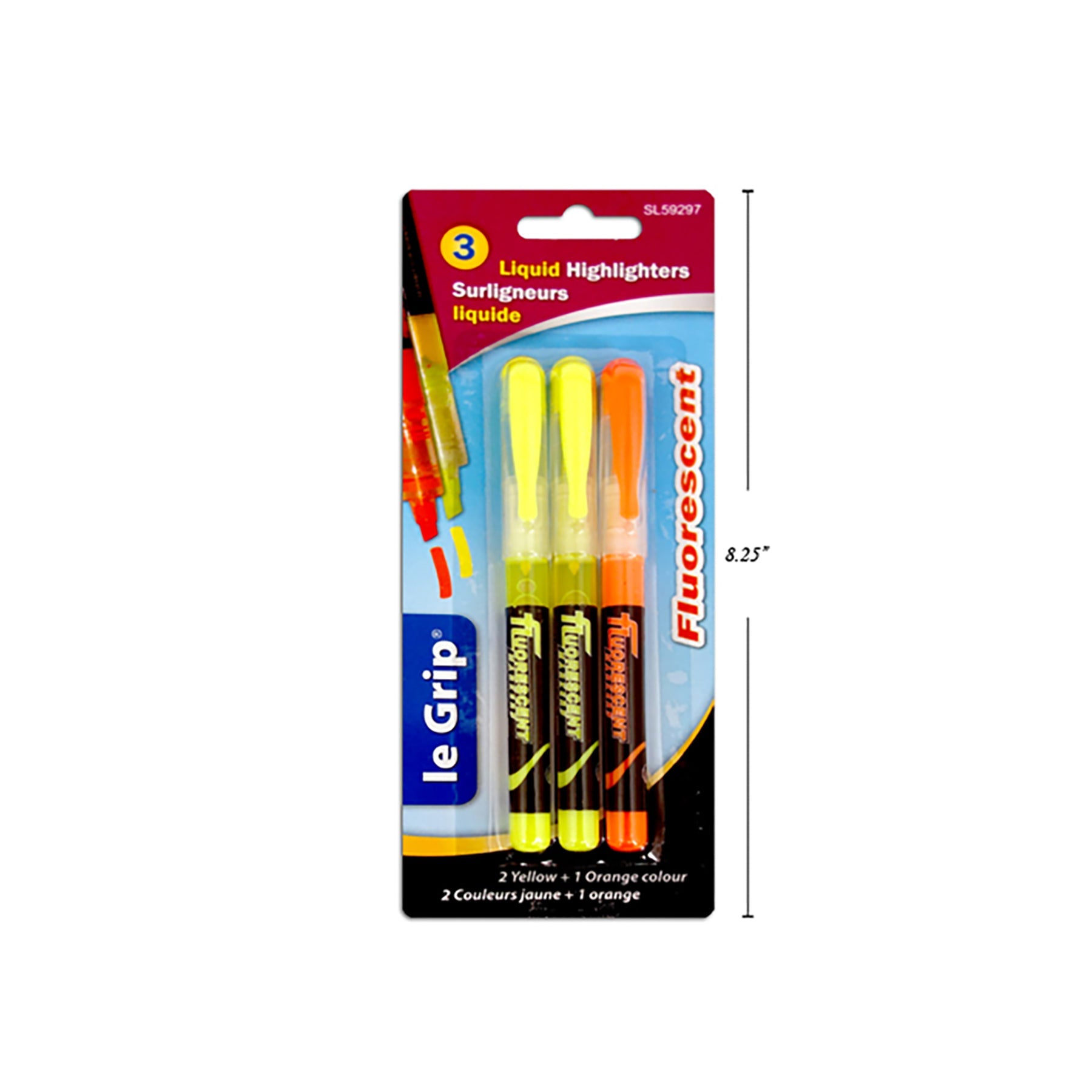 Le Grip 3 Liquid Highlighters 2 Yellow and 1 Orange