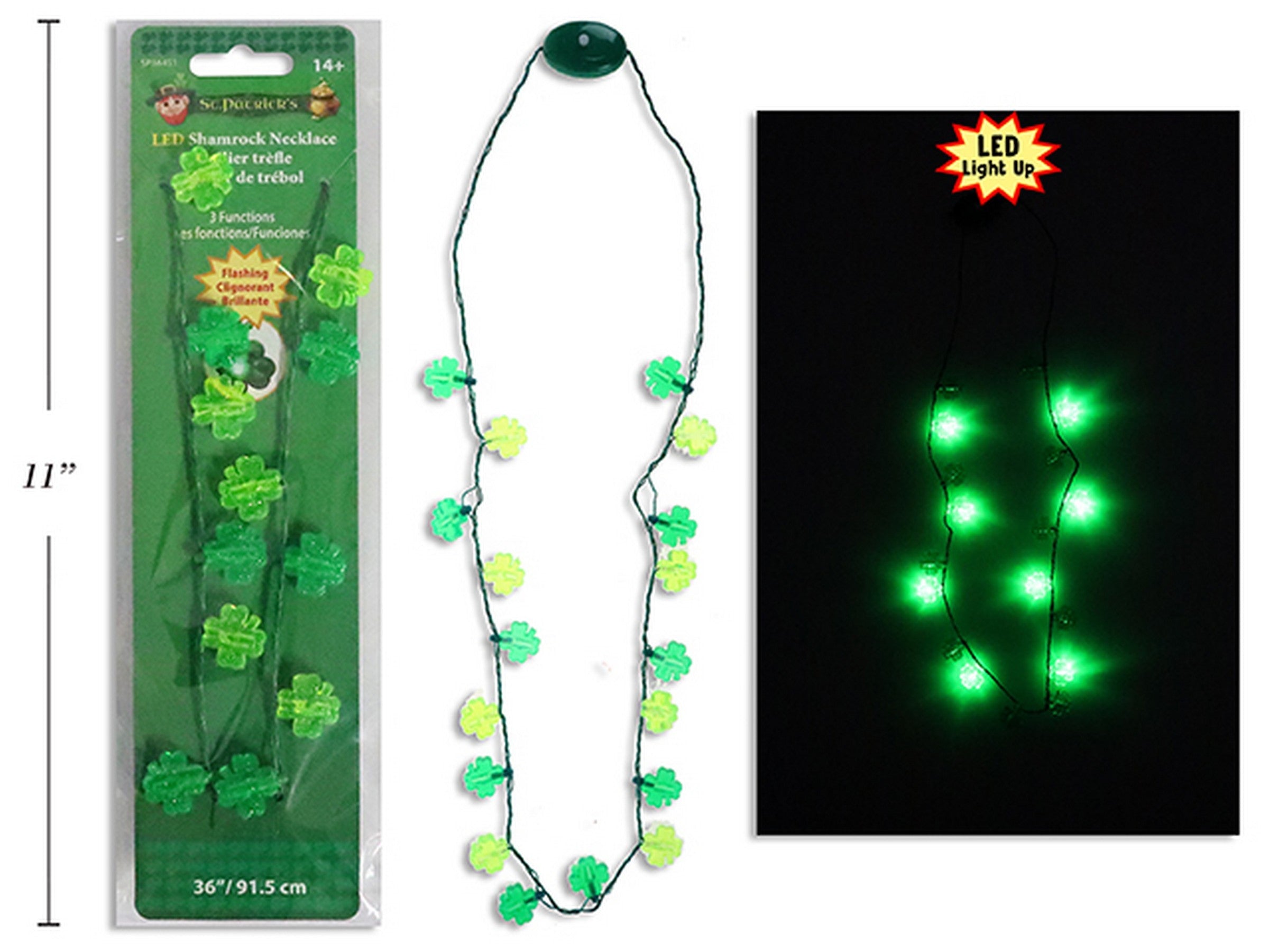 St-Patrick 8-Led Shamrock Necklace - 3 Functions 36in