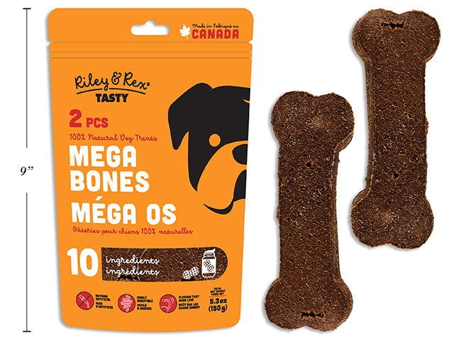 Riley & Rex Tasty 2 Mega Bones 100% Natural Dog Treats - Peanuts 150g