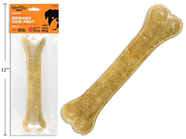 Riley & Rex Tasty Buffalo Rawhide Bone - Natural Dog Treat 7.75in 125g