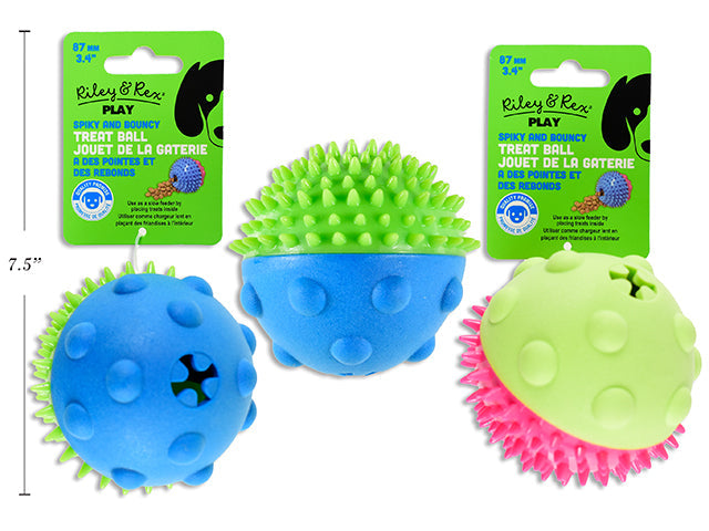 Riley & Rex Play Dog Toy - Spiky and Bouncy Treat Ball 3.4in (87mm) VRT