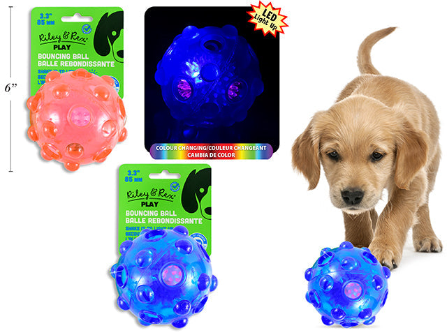 Riley & Rex Play Dog Toy - Bouncing Light-up Ball 3.3in (85mm) VRT
