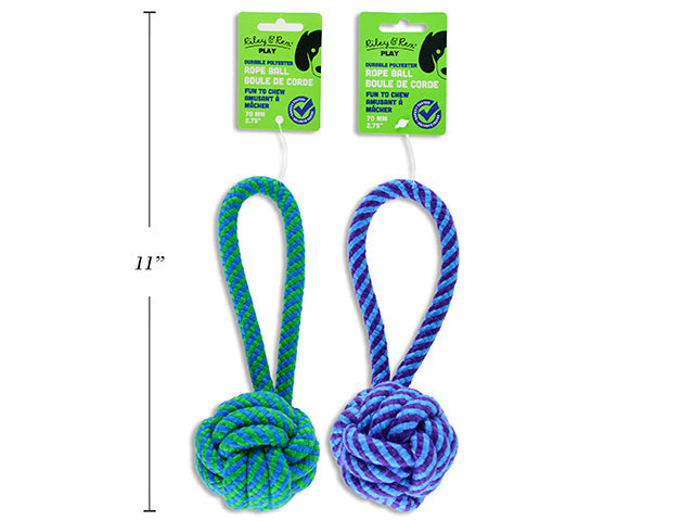 Riley & Rex Play Dog Toy - Rope Ball with Handle 7.5in long 2.75in ball VRT