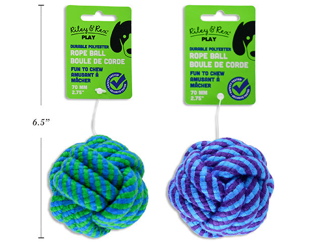 Riley & Rex Play Dog Toy - Rope Ball 2.75in (70mm) VRT