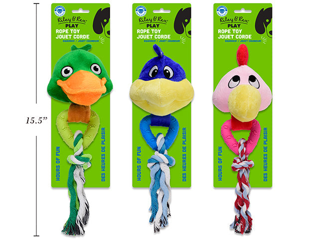 Riley & Rex Play Dog Toy - Animal Head with Rope 12in VRT