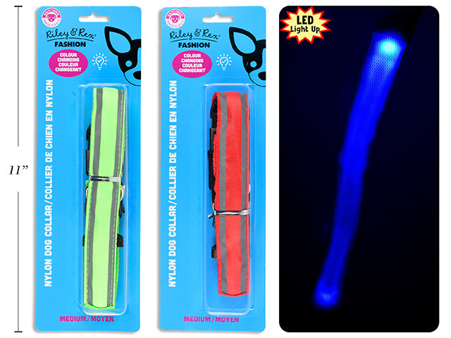 Riley & Rex Fashion Medium Light-up Nylon Dog Collar - Neck Size 12.6 to 19.7in VRT
