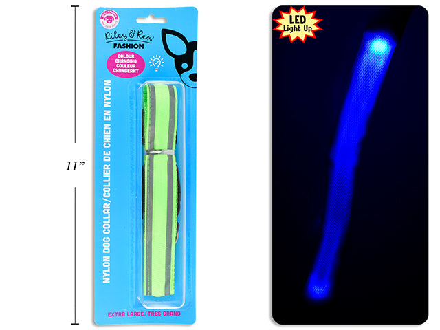 Riley & Rex Fashion X-Large Light-up Nylon Dog Collar - Neck Size 18.9 to 26in VRT