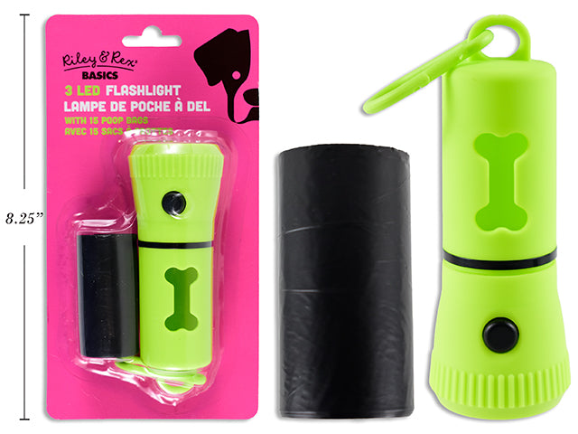 Riley & Rex Basics Flashlight with 15 Dog Poop Bags 4.5x1.8in