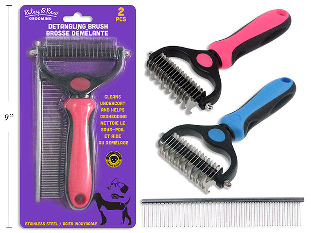 Riley & Rex Grooming Stainless Steel Detangling Brush and Comb for Pet 6.75x3.75in VRT