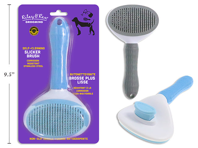 Riley & Rex Grooming Self-cleaning Slicker Brush for Pets 7.75x4.25in