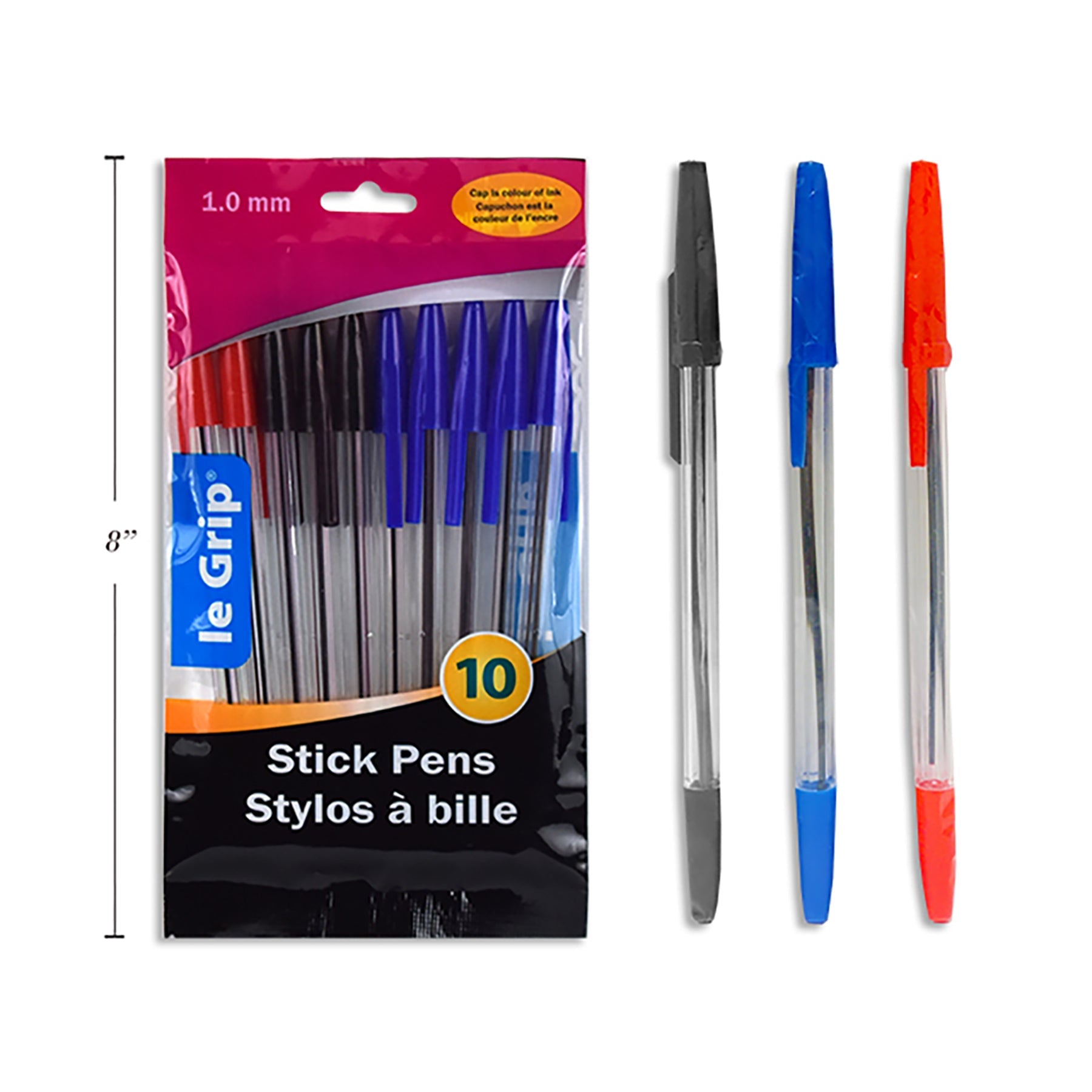 Le Grip 10 Stick Ball Pens Assorted Color Ink