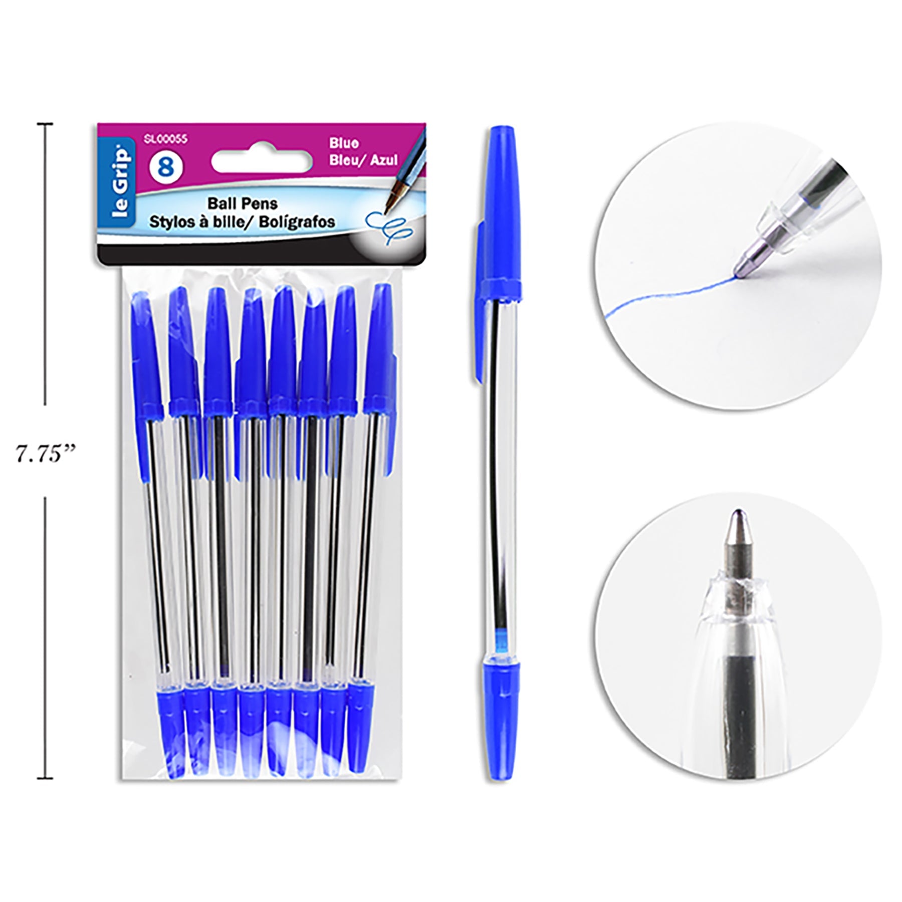 Le Grip 8 Ball Pens Blue Ink Clear Barrel
