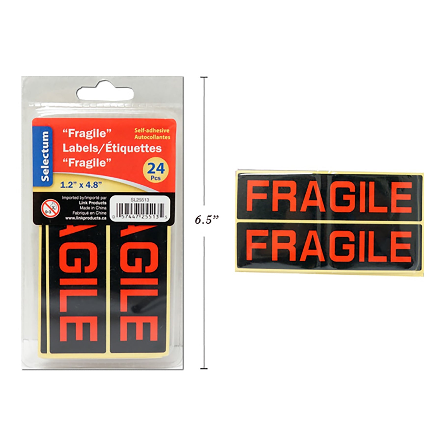 Selectum 24 Labels "Fragile" 1.5x4.8in each