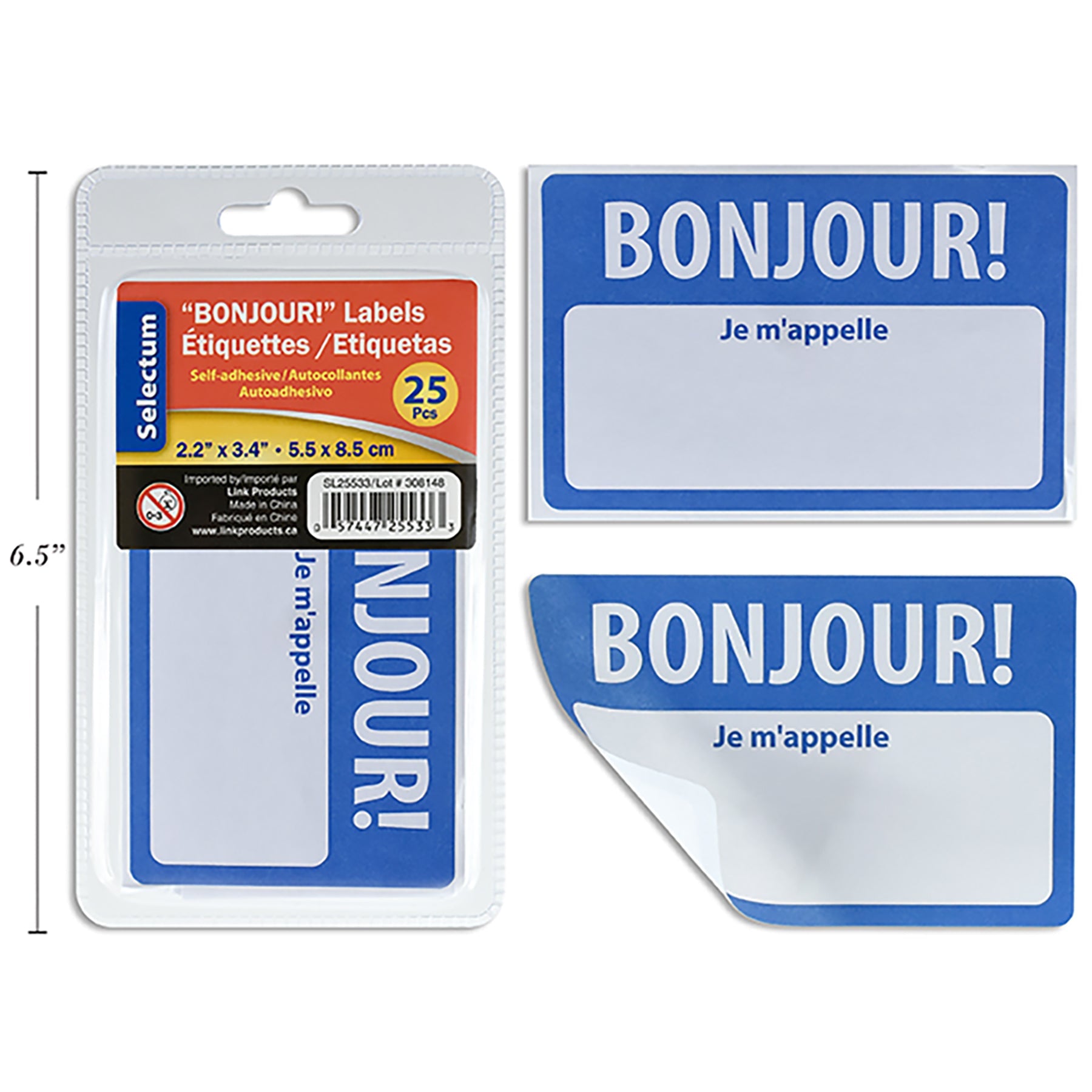 Selectum 25 Bonjour! Labels 2.2x3.4in each