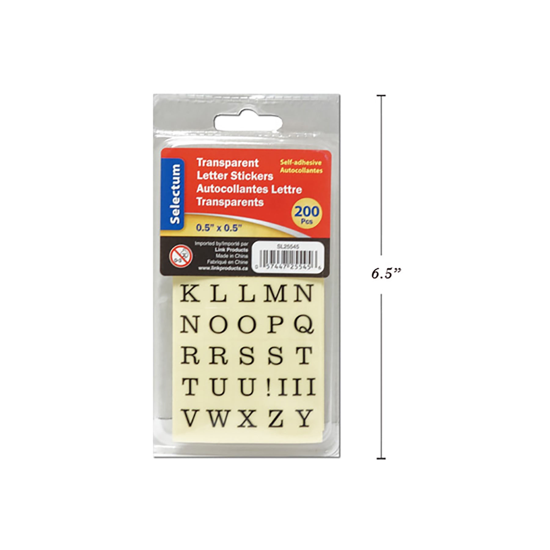 Selectum 200 Letter Stickers Transparent Black 0.5in each