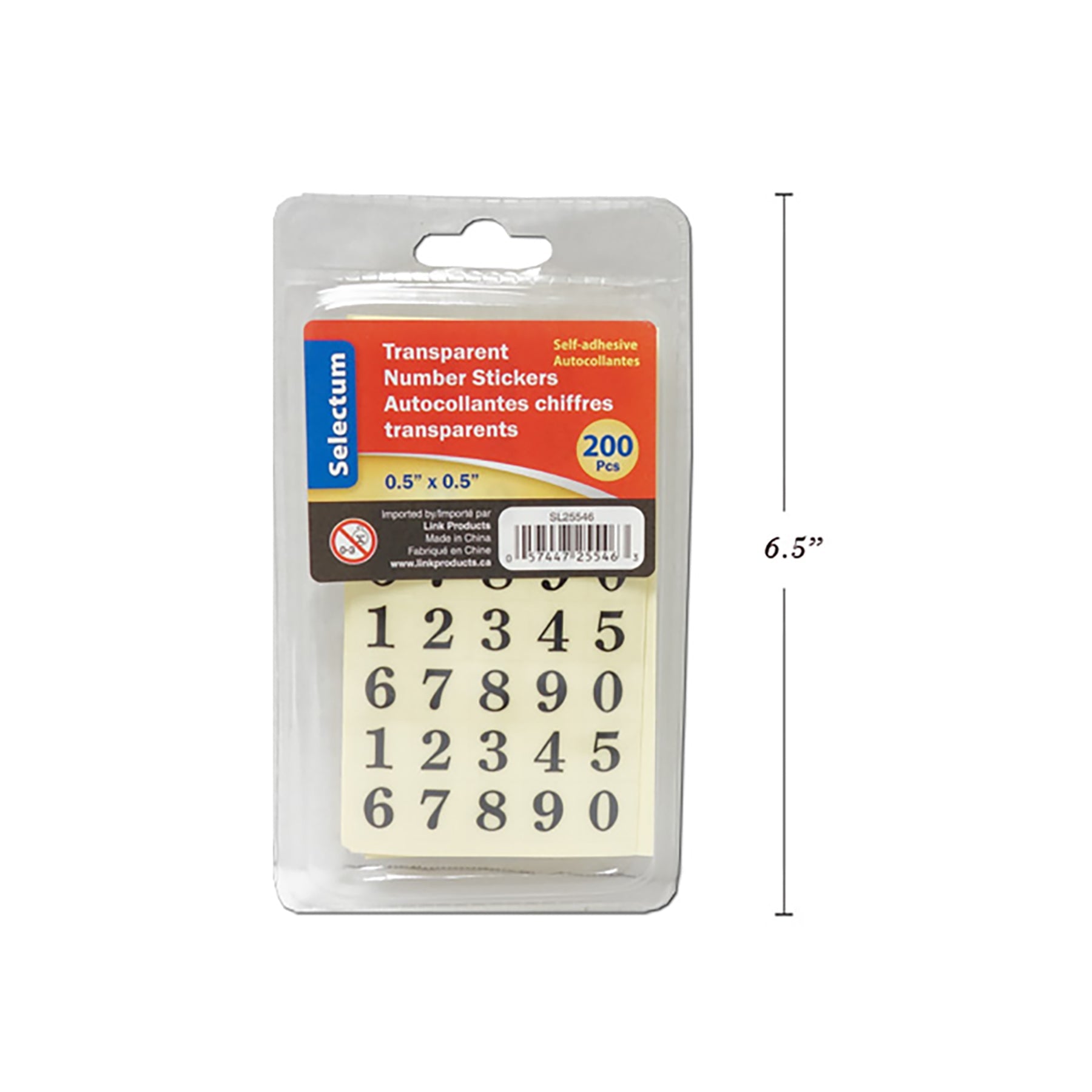 Selectum 200 Number Stickers Transparent Black 0.5in each