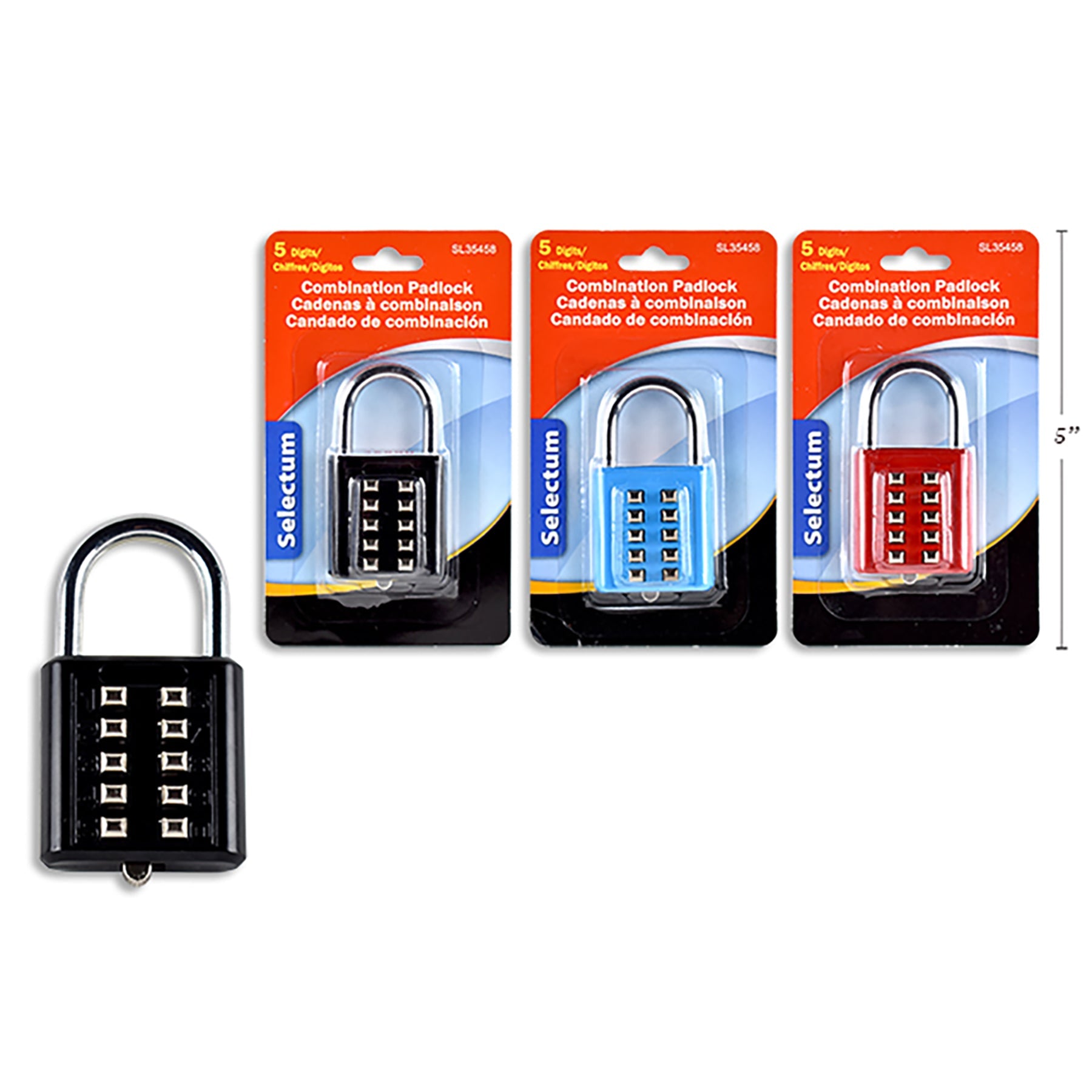 Selectum Combination Padlock Push Button 5 Digits 3x1.5x0.6in