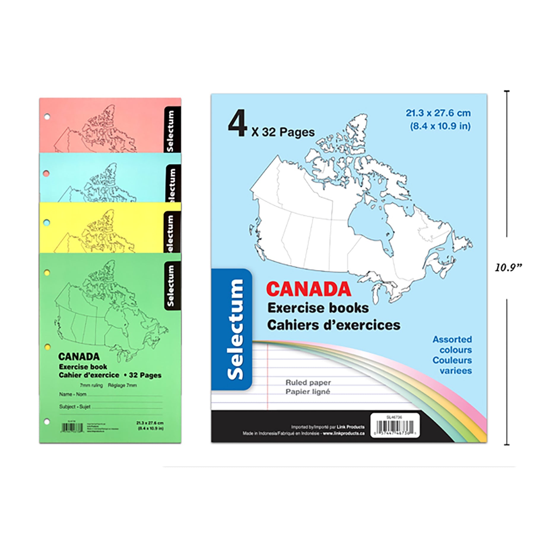 Selectum 4 Canada Exercise Books 32 Pages each 8.5x11in