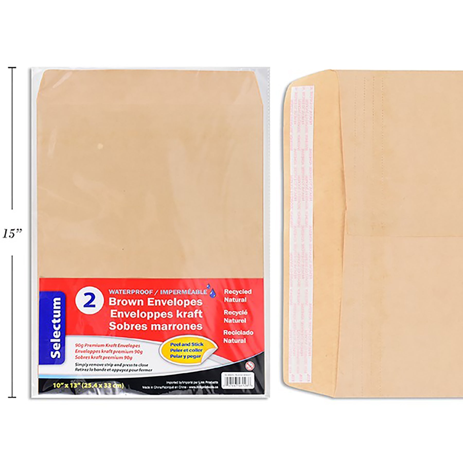 Selectum 2 Waterproof Kraft Envelopes - Self-stick 10x13in