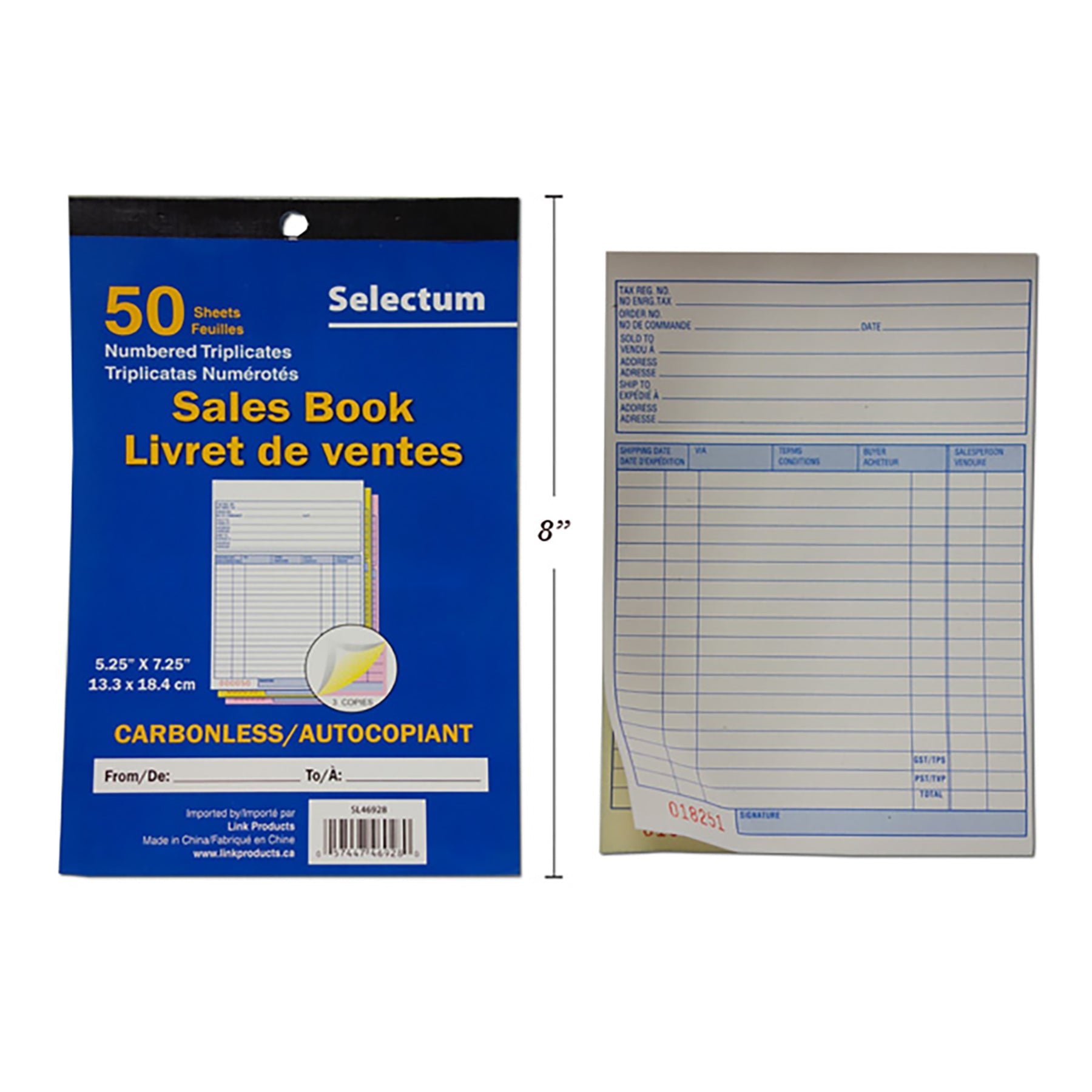 Selectum 50 Sheets Sales Book Tri-Carbonless 5.25x8in