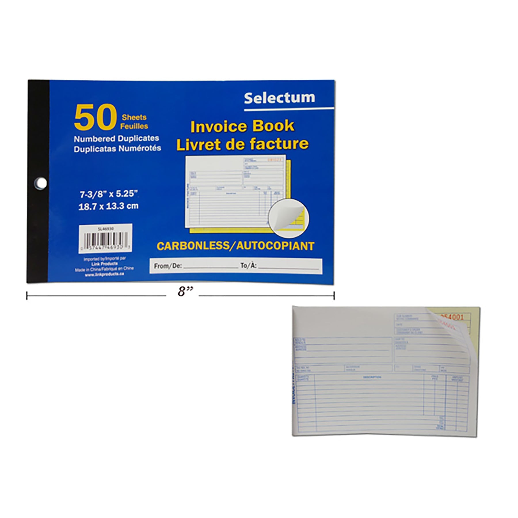 Selectum 50 Sheets Invoice Book Carbonless 5.25x8in