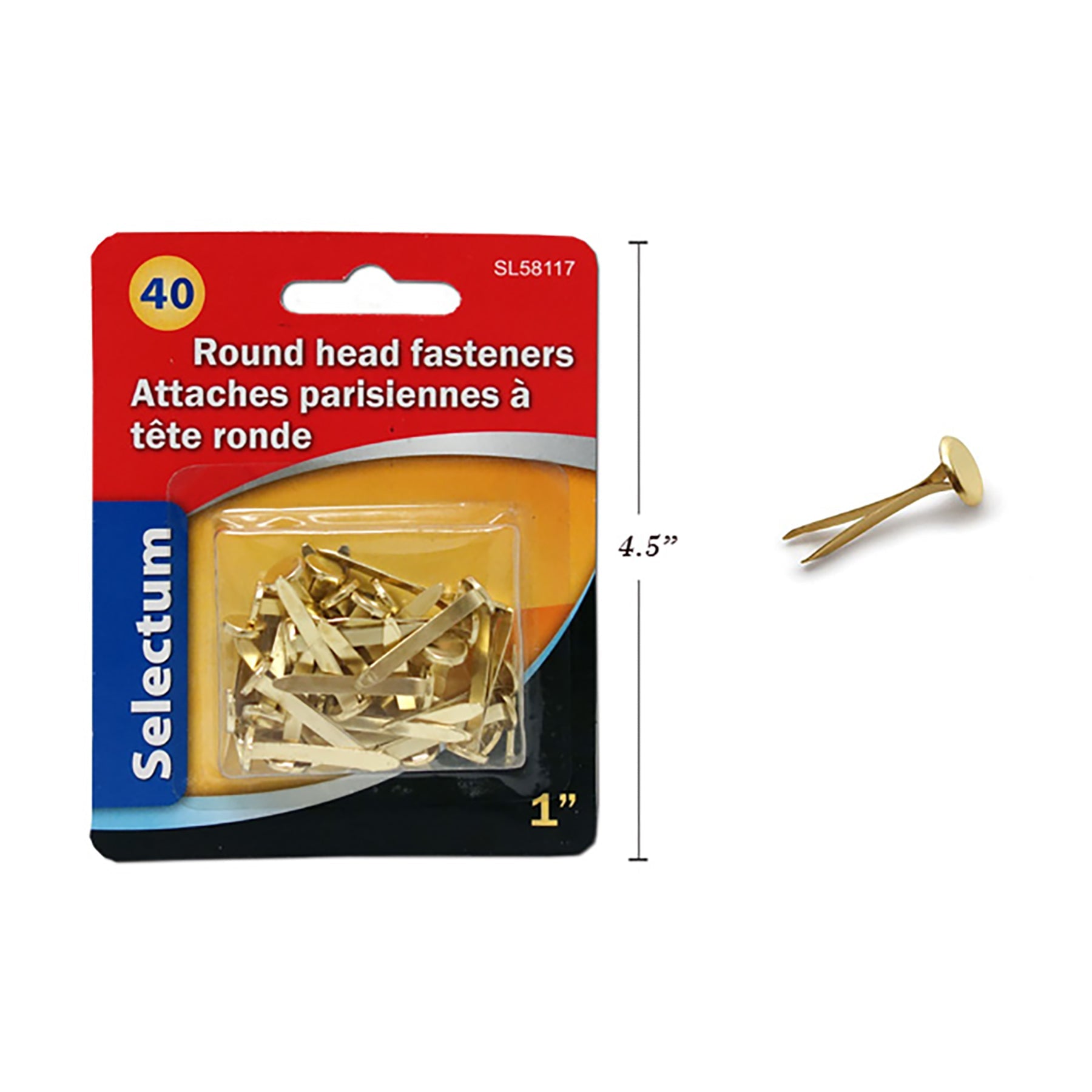Selectum 40 Paper Fasteners Gold with Round Head 1in