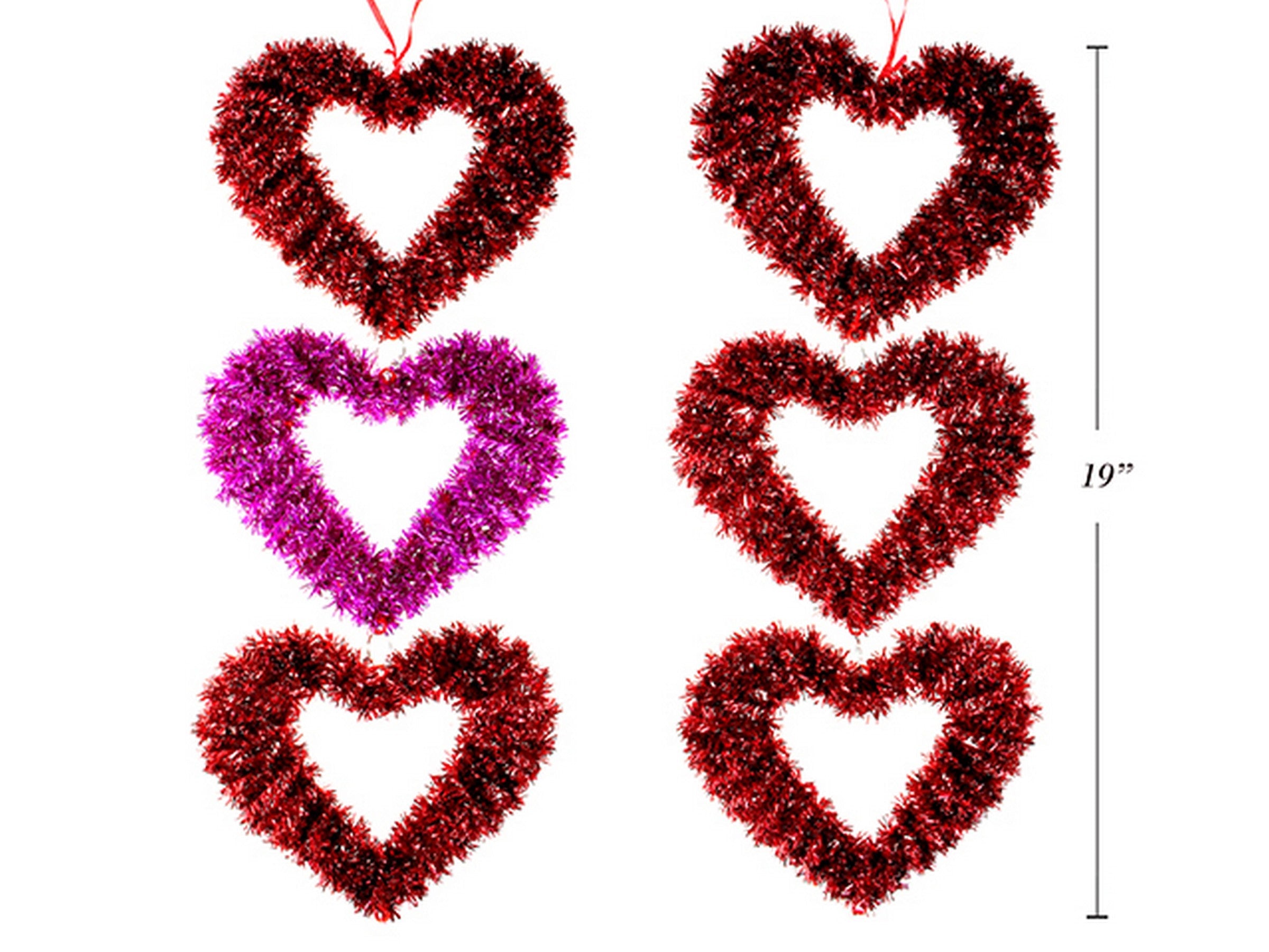 Valentine's Day 3-Section Tinsel Heart Plaque 19x8in VRT