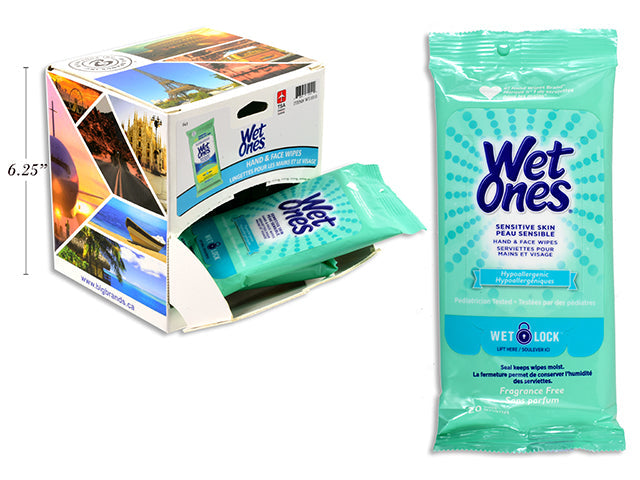 Wet Ones 20 Hand and Face Wipes Sensitive Skin - Travel Size
