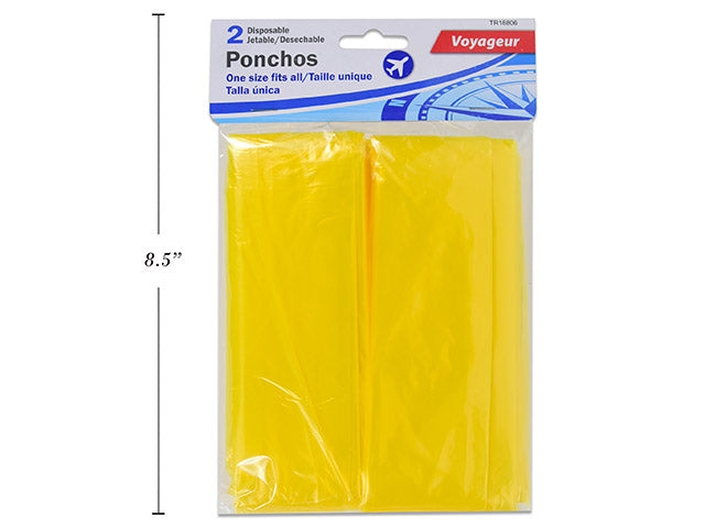Disposable Rain Poncho - Yellow One Size- Pack of 2