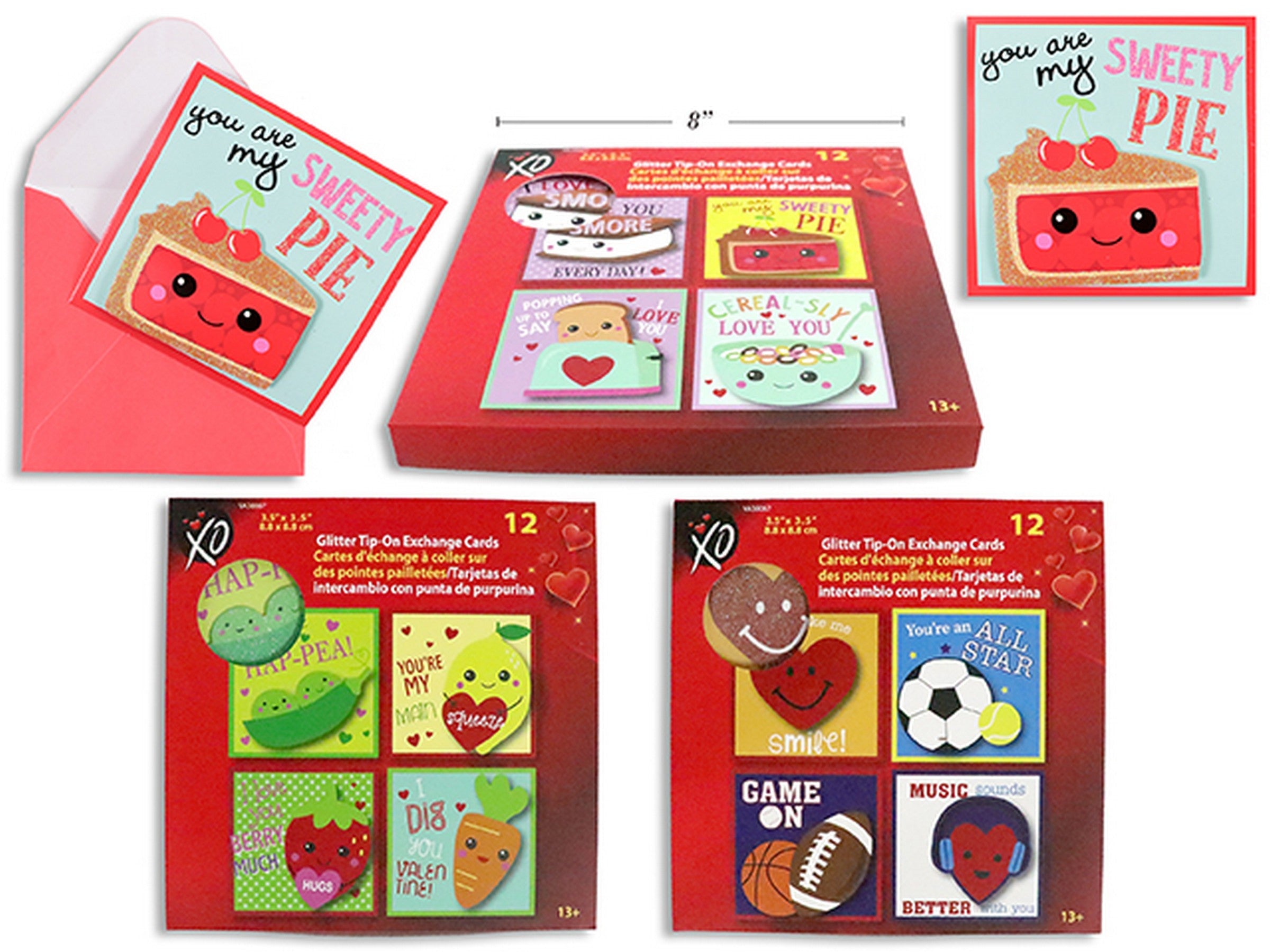 Valentine's Day 12 Glitter Tip-on Exchange Cards 3.5in VRT